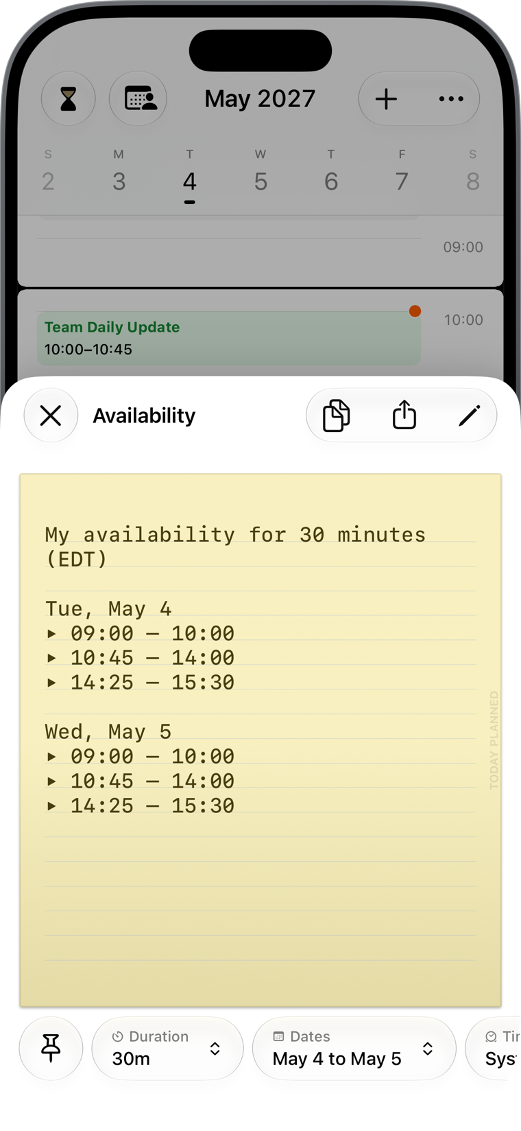 Today Planned availability view