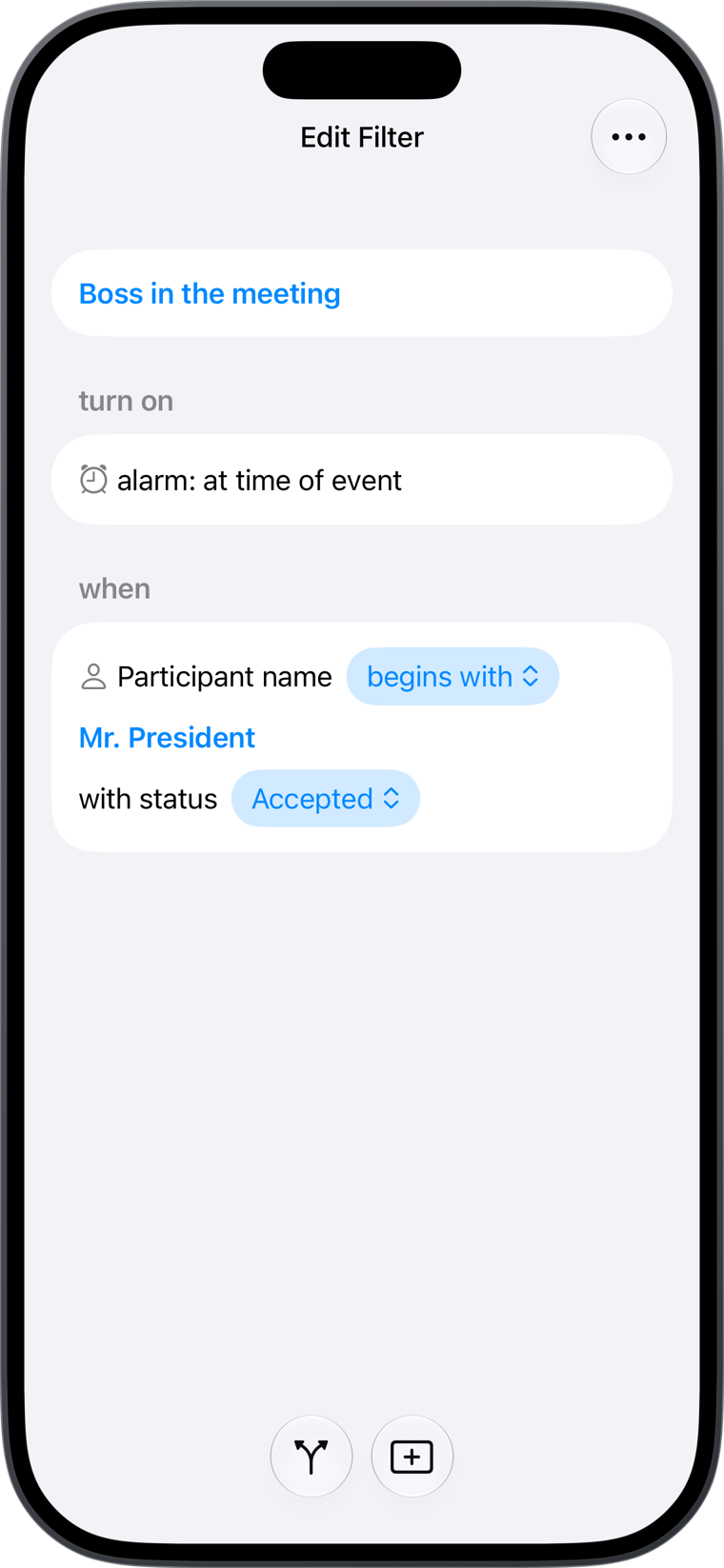 Today Planned filter example: Boss in the meeting