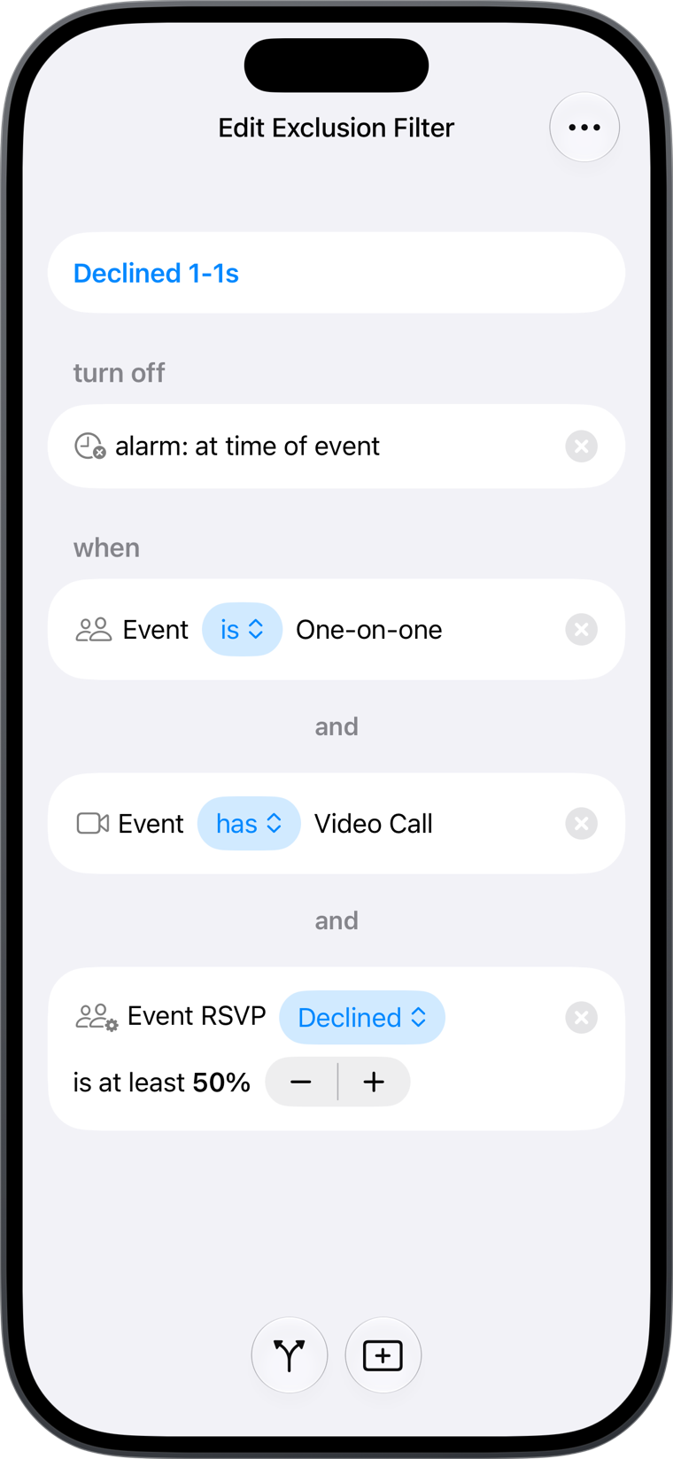 Today Planned filter example: Declined one-on-ones